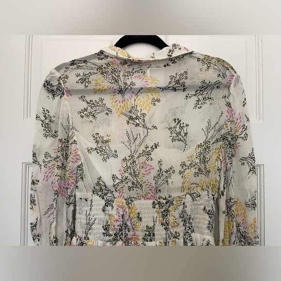 Free People White Sheer Floral Puff Long Sleeve Collared Button Up Flowy Dress - Picture 10 of 15